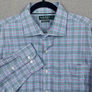 Lauren Ralph Lauren Shirt Mens XL Blue Plaid Stretch Non Iron‎ Button Up Preppy